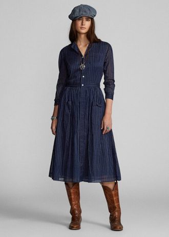 Rochie din voile de bumbac indigo Ralph Lauren pentru femei bleumarin