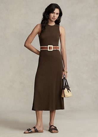 Rochie fără mâneci din tricot waffle stretch pentru femei Ralph Lauren, ciocolată