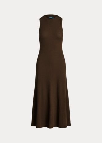 Rochie fără mâneci din tricot waffle stretch pentru femei Ralph Lauren, ciocolată