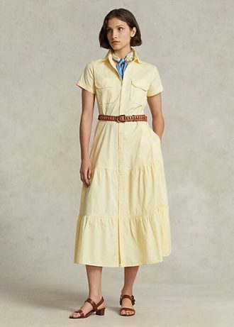 Rochie galbenă pentru femei Ralph Lauren, cu brâu, etaj