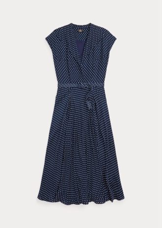 Rochie Georgette de mătase cu buline Ralph Lauren pentru femei bleumarin/crem