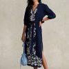 Rochie maxirochie din tifon cu broderie florală Ralph Lauren pentru femei bleumarin