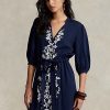 Rochie maxirochie din tifon cu broderie florală Ralph Lauren pentru femei bleumarin