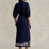Rochie maxirochie din tifon cu broderie florală Ralph Lauren pentru femei bleumarin