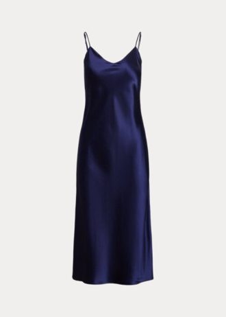 Rochie midi din mătase de duș Ralph Lauren pentru femei bleumarin