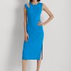 Rochie midi fără mâneci pentru femei Ralph Lauren din amestec de bumbac albastru Rochie midi fără mâneci pentru femei Ralph Lauren din amestec de bumbac albastru