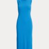 Rochie midi fără mâneci pentru femei Ralph Lauren din amestec de bumbac albastru Rochie midi fără mâneci pentru femei Ralph Lauren din amestec de bumbac albastru