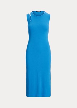 Rochie midi fără mâneci pentru femei Ralph Lauren din amestec de bumbac albastru