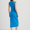 Rochie midi fără mâneci pentru femei Ralph Lauren din amestec de bumbac albastru Rochie midi fără mâneci pentru femei Ralph Lauren din amestec de bumbac albastru
