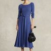 Rochie midi pentru femei Ralph Lauren, bumbac, cu gât cu barca Rochie midi pentru femei Ralph Lauren, bumbac, cu gât cu barca