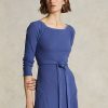 Rochie midi pentru femei Ralph Lauren, bumbac, cu gât cu barca Rochie midi pentru femei Ralph Lauren, bumbac, cu gât cu barca