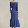 Rochie midi pentru femei Ralph Lauren, bumbac, cu gât cu barca Rochie midi pentru femei Ralph Lauren, bumbac, cu gât cu barca