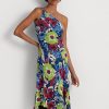 Rochie multicoloră pentru damă, Ralph Lauren, cu flori Georgette, cu un singur umăr