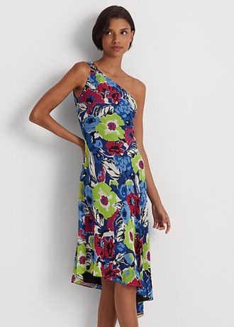 Rochie multicoloră pentru damă, Ralph Lauren, cu flori Georgette, cu un singur umăr