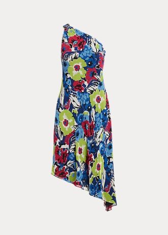 Rochie multicoloră pentru damă, Ralph Lauren, cu flori Georgette, cu un singur umăr