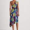 Rochie multicoloră pentru damă, Ralph Lauren, cu flori Georgette, cu un singur umăr
