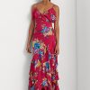 Rochie multicoloră pentru femei Ralph Lauren Floral Georgette cu etaje Rochie multicoloră pentru femei Ralph Lauren Floral Georgette cu etaje