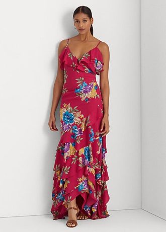 Rochie multicoloră pentru femei Ralph Lauren Floral Georgette cu etaje