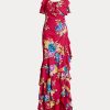 Rochie multicoloră pentru femei Ralph Lauren Floral Georgette cu etaje Rochie multicoloră pentru femei Ralph Lauren Floral Georgette cu etaje