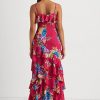 Rochie multicoloră pentru femei Ralph Lauren Floral Georgette cu etaje Rochie multicoloră pentru femei Ralph Lauren Floral Georgette cu etaje