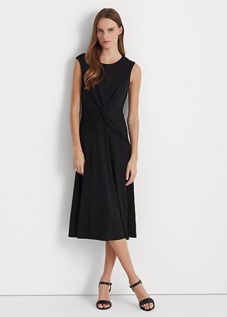 Rochie neagră din jerse Ralph Lauren cu răsucire în față pentru femei
