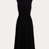 Rochie neagră din jerse Ralph Lauren cu răsucire în față pentru femei Rochie neagră din jerse Ralph Lauren cu răsucire în față pentru femei