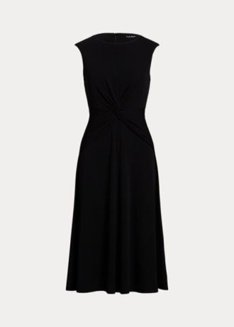 Rochie neagră din jerse Ralph Lauren cu răsucire în față pentru femei