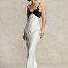 Rochie rochie fără mâneci din satin contrastant Ralph Lauren alb/negru pentru femei Rochie rochie fără mâneci din satin contrastant Ralph Lauren alb/negru pentru femei