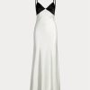 Rochie rochie fără mâneci din satin contrastant Ralph Lauren alb/negru pentru femei Rochie rochie fără mâneci din satin contrastant Ralph Lauren alb/negru pentru femei