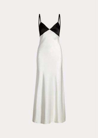 Rochie rochie fără mâneci din satin contrastant Ralph Lauren alb/negru pentru femei