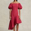 Rochie roșie din tafta asimetrică cu volane Ralph Lauren pentru femei