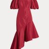 Rochie roșie din tafta asimetrică cu volane Ralph Lauren pentru femei