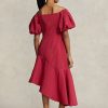 Rochie roșie din tafta asimetrică cu volane Ralph Lauren pentru femei