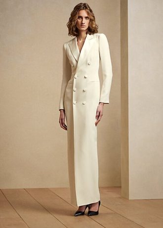 Rochie smoking de mătase Kristian Ralph Lauren pentru femei crem