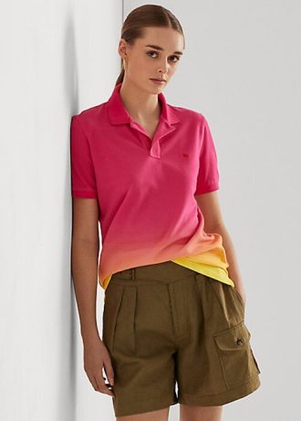 Roz / Portocaliu / Galben Tricouri polo pentru femei Ralph Lauren vopsite în piqué