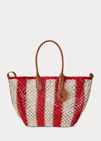 Ruby/Natural Genți tote mari Bellport țesute în dungi Ralph Lauren pentru femei