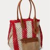 Ruby/Natural Genți tote mari Bellport țesute în dungi Ralph Lauren pentru femei