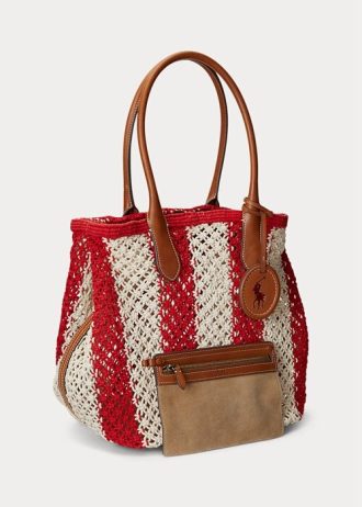 Ruby/Natural Genți tote mari Bellport țesute în dungi Ralph Lauren pentru femei