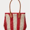 Ruby/Natural Genți tote mari Bellport țesute în dungi Ralph Lauren pentru femei