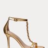Sandale de damă aurii Ralph Lauren Kate metalice din piele Nappa Sandale de damă aurii Ralph Lauren Kate metalice din piele Nappa