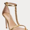 Sandale de damă aurii Ralph Lauren Kate metalice din piele Nappa Sandale de damă aurii Ralph Lauren Kate metalice din piele Nappa