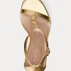 Sandale de damă aurii Ralph Lauren Kate metalice din piele Nappa Sandale de damă aurii Ralph Lauren Kate metalice din piele Nappa