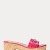 Sandale de damă fucsia Ralph Lauren Roxanne din piele cu relief Sandale de damă fucsia Ralph Lauren Roxanne din piele cu relief