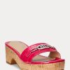 Sandale de damă fucsia Ralph Lauren Roxanne din piele cu relief Sandale de damă fucsia Ralph Lauren Roxanne din piele cu relief