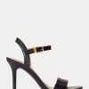 Sandale de damă negre Ralph Lauren Gwen din piele lustruită