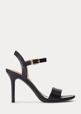 Sandale de damă negre Ralph Lauren Gwen din piele lustruită Sandale de damă negre Ralph Lauren Gwen din piele lustruită