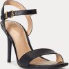 Sandale de damă negre Ralph Lauren Gwen din piele lustruită