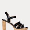 Sandale de damă negre Ralph Lauren Soffia din piele lacuită Sandale de damă negre Ralph Lauren Soffia din piele lacuită