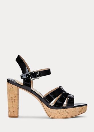 Sandale de damă negre Ralph Lauren Soffia din piele lacuită Sandale de damă negre Ralph Lauren Soffia din piele lacuită