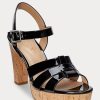 Sandale de damă negre Ralph Lauren Soffia din piele lacuită Sandale de damă negre Ralph Lauren Soffia din piele lacuită